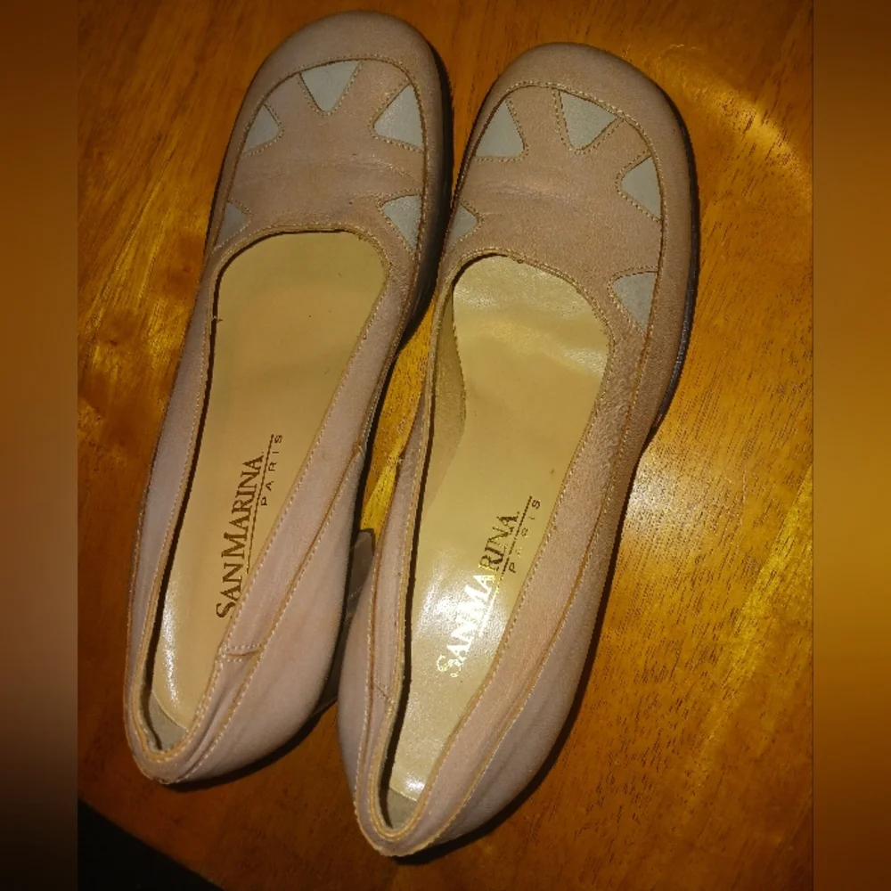 San Marina Paris Blush Leather Block Heel Shoes Size 41 US 10 Twee Vintage